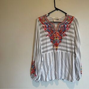 Savanna Jane Floral Embroidered Striped Tunic Blouse